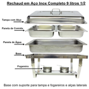 Rechaud Inox 9 Litros Panela Banho Maria Restaurante Buffet Servir 1/1, 1/2 ou 1/3