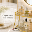 Organizador 2 Andares Bandeja Decorativa Espelhada em Metal Multiuso Retangular Dourada ou Prata