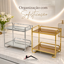Organizador 2 Andares Bandeja Decorativa Espelhada em Metal Multiuso Retangular Dourada ou Prata