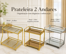 Organizador 2 Andares Bandeja Decorativa Espelhada em Metal Multiuso Retangular Dourada ou Prata