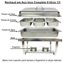 Rechaud Inox 9 Litros Panela Banho Maria Restaurante Buffet Servir 1/1, 1/2 ou 1/3